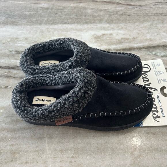 NWT Dearfoams Slippers Marshall Microsuede Black Mens Small 7-8 - Picture 6 of 7